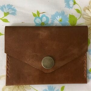 Handmade Brown Leather Envelope Wallet with Button Snap